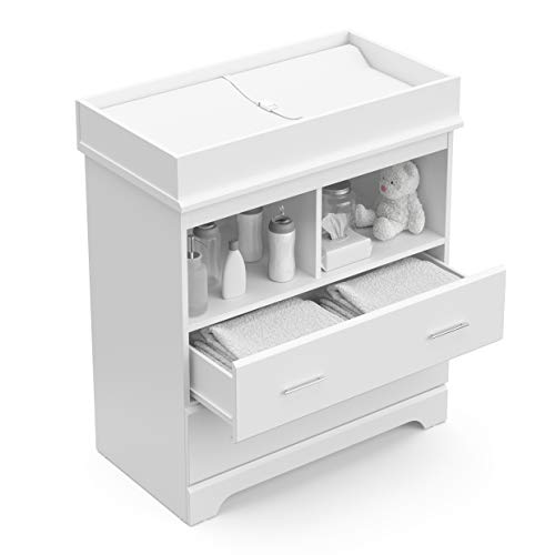 Storkcraft Brookside 2 Drawer Changing Table Dresser (White) – for Nursery with Table Topper, Chest of Drawers for Bedroom, Universal Design