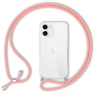 nalia necklace cover with band compatible with iphone 12 / iphone 12 pro case, transparent protective hardcase & adjustable holder strap, easy to carry crossbody phone bumper, color:pink