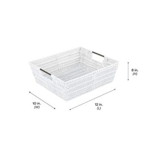 "Simplify 15"x13"x5" Shelf Storage Woven Handles, Nursery, Playroom, Toys, Bedroom, Closet, Clothes, Office, Decorative Organizer Basket Rattan Totes, Large, White" (25453-WHITE)