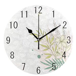 flower silent round wall clock, floral non-ticking decorative battery operated quiet clock for living room home office school kitchen,small, 10 inch desk clock