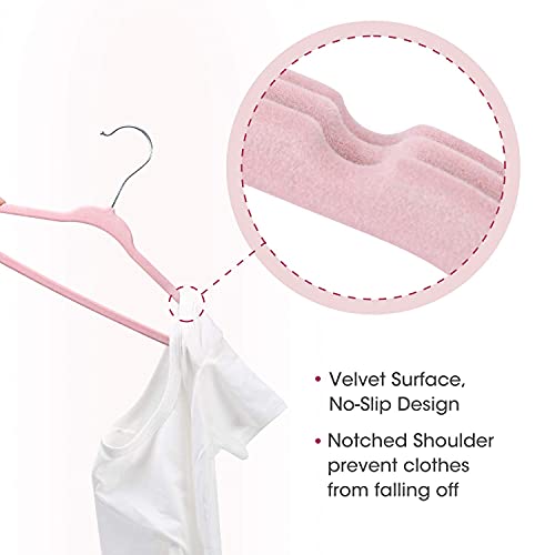 Minnebaby Velvet Baby Hangers 30 Pack, Ultra Thin No Slip Nursery Clothes Hangers with 6 Pcs Cute Clothing Dividers for Baby Boys & Girls Closet Organizer, Pink Kids Hangers