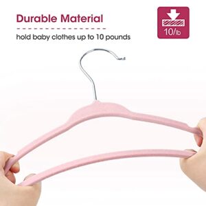 Minnebaby Velvet Baby Hangers 30 Pack, Ultra Thin No Slip Nursery Clothes Hangers with 6 Pcs Cute Clothing Dividers for Baby Boys & Girls Closet Organizer, Pink Kids Hangers