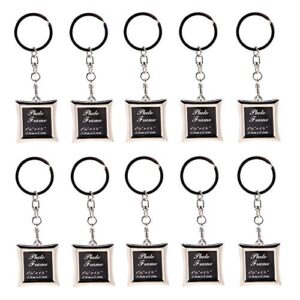 square photo frame keychain set - 10 pcs mini stainless steel picture frame keychains, diy personalized sterling photo holder, souvenir for friends lovers and family