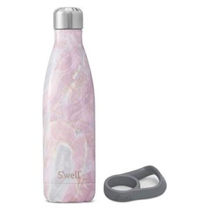 s'well stainless steel water bottle with travel handle - 17 fl oz - geode rose - triple-layered vacuum-insulated containers keeps drinks cold for 41 hours and hot for 18 - with no condensation