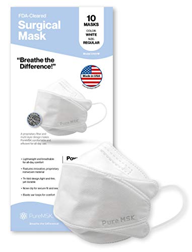 PureMSK - Made in the USA - Disposable Face Mask - Masks for Protection - White Adult Size - (10 PACK)