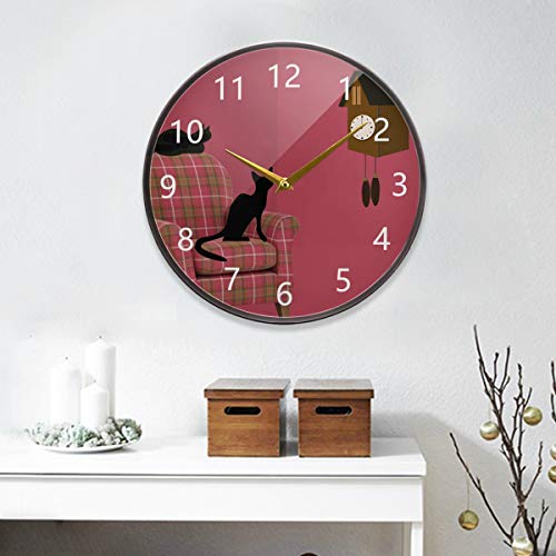 linqin Cat and Clock 9.5 Inch Silent Battery Operated Wall Clock Easy to Read Unique Design Home Decor Round Clock