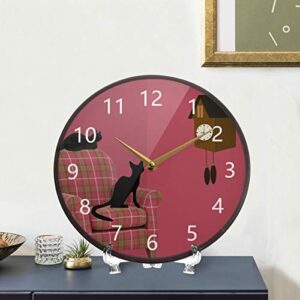 linqin Cat and Clock 9.5 Inch Silent Battery Operated Wall Clock Easy to Read Unique Design Home Decor Round Clock