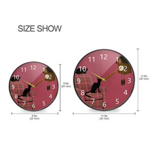 linqin Cat and Clock 9.5 Inch Silent Battery Operated Wall Clock Easy to Read Unique Design Home Decor Round Clock