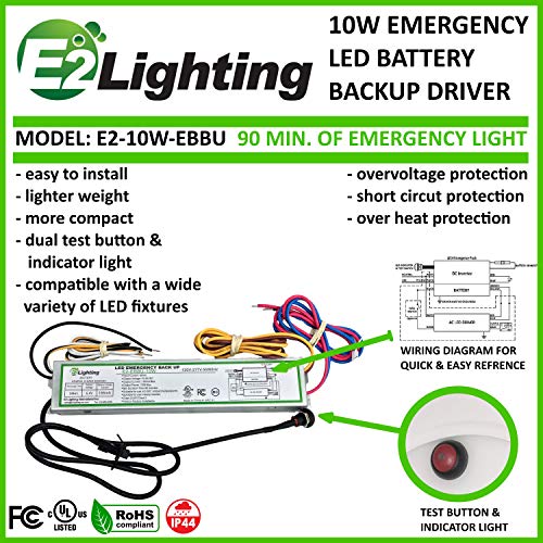 E2Lighting LED Emergency Driver E2-EBBU-10W, Emergency Battery Backup for LED fixtures with External Drivers, Supports 120V-277V, UL-Listed with 5-Year Warranty, Battery Backup LED Driver