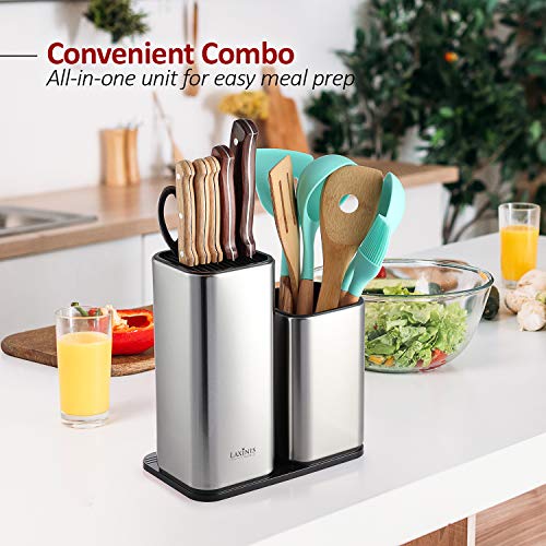 Knife Holder and Utensil Holder - Stainless-Steel Modern Rectangular Design Universal Knife Block and Kitchen Utensils Organizer for Counter-top