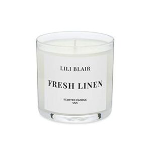 lili blair candles | luxury scented candle | premium jar candle | long lasting | all-natural soy wax | highly scented with fragrances | hand poured in usa (fresh linen)