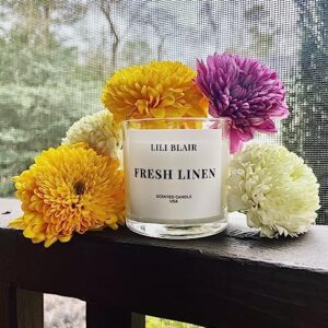 LILI BLAIR Candles | Luxury Scented Candle | Premium Jar Candle | Long Lasting | All-Natural Soy Wax | Highly Scented with Fragrances | Hand Poured in USA (Fresh Linen)