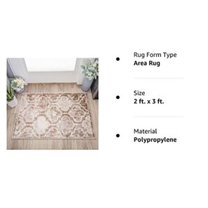 Superior Indoor Small Area Rug, Jute Backed, Perfect for Living/Dining Room, Bedroom, Office, Kitchen, Entryway, Modern Geometric Trellis Floor Decor, Viking Collection, 2' x 3', Hazelnut