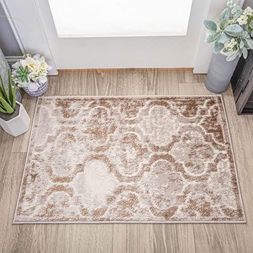 Superior Indoor Small Area Rug, Jute Backed, Perfect for Living/Dining Room, Bedroom, Office, Kitchen, Entryway, Modern Geometric Trellis Floor Decor, Viking Collection, 2' x 3', Hazelnut