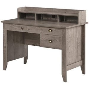 homcom 47 inches computer desk with hutch, writing desk with shelves and drawers, study workstation for home office, gray