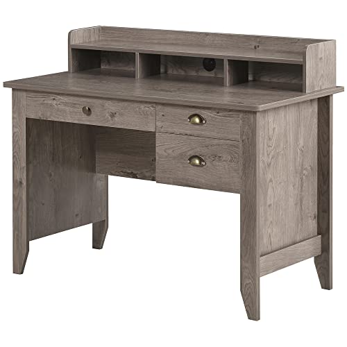 HOMCOM 47 Inches Computer Desk with Hutch, Writing Desk with Shelves and Drawers, Study Workstation for Home Office, Gray