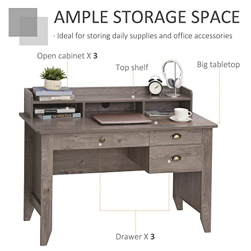 HOMCOM 47 Inches Computer Desk with Hutch, Writing Desk with Shelves and Drawers, Study Workstation for Home Office, Gray