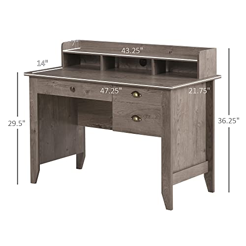 HOMCOM 47 Inches Computer Desk with Hutch, Writing Desk with Shelves and Drawers, Study Workstation for Home Office, Gray