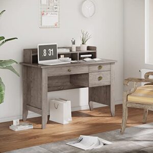 HOMCOM 47 Inches Computer Desk with Hutch, Writing Desk with Shelves and Drawers, Study Workstation for Home Office, Gray