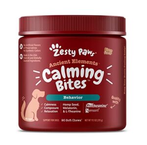 zesty paws calming chews for dogs - composure & relaxation for everyday stress & separation - with ashwagandha, organic chamomile, l-theanine & l-tryptophan – bison - 90 count