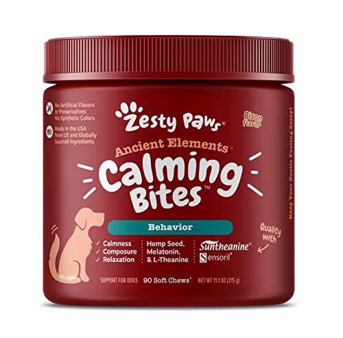 Zesty Paws Calming Chews for Dogs - Composure & Relaxation for Everyday Stress & Separation - with Ashwagandha, Organic Chamomile, L-Theanine & L-Tryptophan – Bison - 90 Count