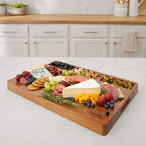 Viking Culinary Reversible Butcher Block Prep and Carving Board, 20 Inch, Includes 3 Built-In Compartments & Juice Groove, Crafted from Acacia Wood