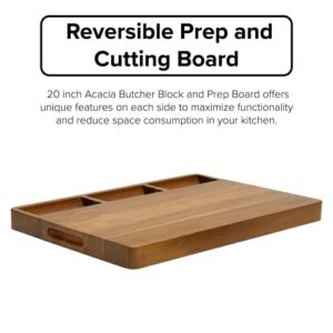 Viking Culinary Reversible Butcher Block Prep and Carving Board, 20 Inch, Includes 3 Built-In Compartments & Juice Groove, Crafted from Acacia Wood