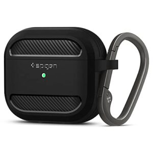 spigen rugged armor designed for airpods 3rd generation case protective airpods 3 case with keychain (2021) [durable dual layer protection] - matte black