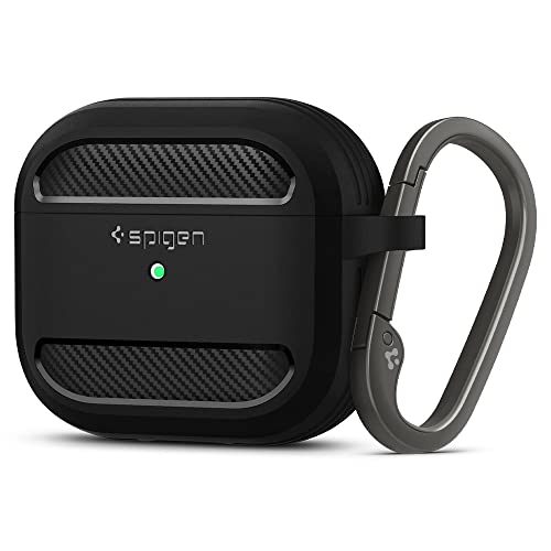 Spigen Rugged Armor Designed for Airpods 3rd Generation Case Protective Airpods 3 Case with Keychain (2021) [Durable Dual Layer Protection] - Matte Black