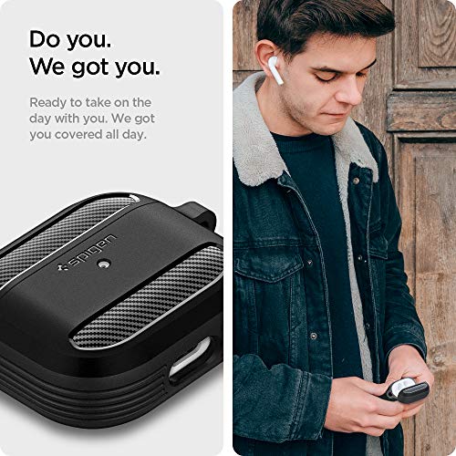 Spigen Rugged Armor Designed for Airpods 3rd Generation Case Protective Airpods 3 Case with Keychain (2021) [Durable Dual Layer Protection] - Matte Black