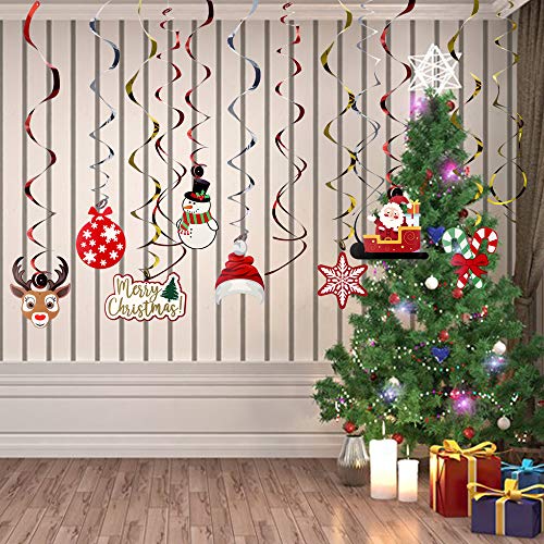 MGahyi Christmas Hanging Swirl Decorations, 47pcs Foil Ceiling Hanging Swirl Yard Party Supplies, Snowman Snowflake Winter New Year Hanging Pendant Spiral Ornament, Perfect for Outdoor Indoor Decor