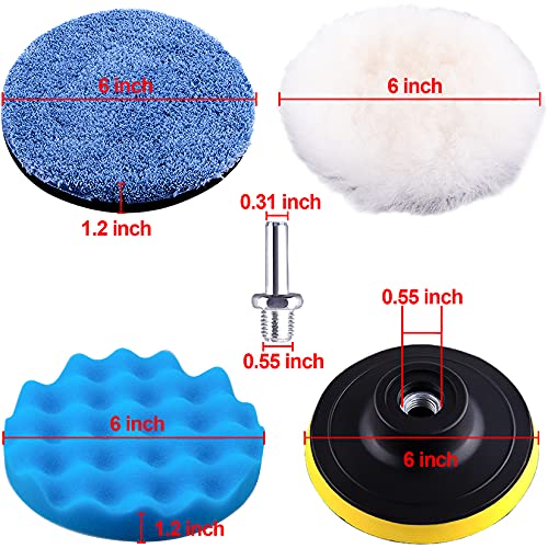 SIQUK 13 Pieces Buffing Pads 6 Inch Car Polishing Pad Kit Foam Polish Pads Wax Buffer Polisher Attachment for Drill