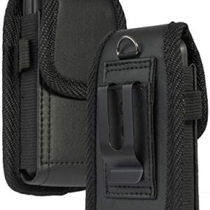 Flip Phone Case, Nakedcellphone Black Vegan Leather Vertical Pouch [with Belt Loop, Metal Clip, Magnetic Closure] for Alcatel Go Flip V, MyFlip, TCL Flip Pro Classic, Cingular Flip 4, Nokia 2720 2760