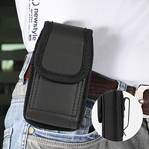 Flip Phone Case, Nakedcellphone Black Vegan Leather Vertical Pouch [with Belt Loop, Metal Clip, Magnetic Closure] for Alcatel Go Flip V, MyFlip, TCL Flip Pro Classic, Cingular Flip 4, Nokia 2720 2760