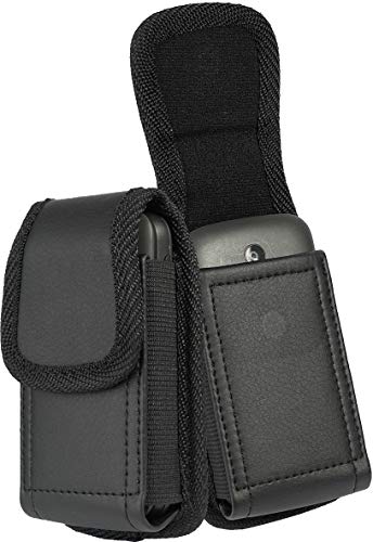 Flip Phone Case, Nakedcellphone Black Vegan Leather Vertical Pouch [with Belt Loop, Metal Clip, Magnetic Closure] for Alcatel Go Flip V, MyFlip, TCL Flip Pro Classic, Cingular Flip 4, Nokia 2720 2760