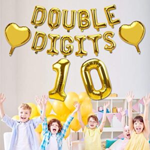 Luxiocio Double Digits 10 Balloon Banner Birthday Decorations - Happy 10th Birthday Party Decorations Supplies - Gold Double Digits Ten Years Old Birthday Decorations for Boys & Girls