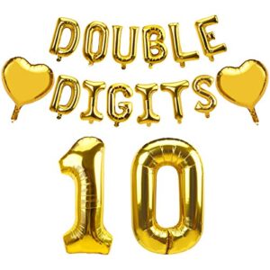 luxiocio double digits 10 balloon banner birthday decorations - happy 10th birthday party decorations supplies - gold double digits ten years old birthday decorations for boys & girls