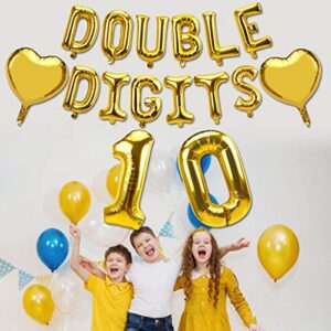 Luxiocio Double Digits 10 Balloon Banner Birthday Decorations - Happy 10th Birthday Party Decorations Supplies - Gold Double Digits Ten Years Old Birthday Decorations for Boys & Girls