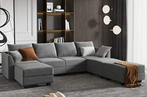 honbay modular sectional sofa u shaped sectional couch with ottomans reversible modular sofa 7 seater couch with storage seat, grey