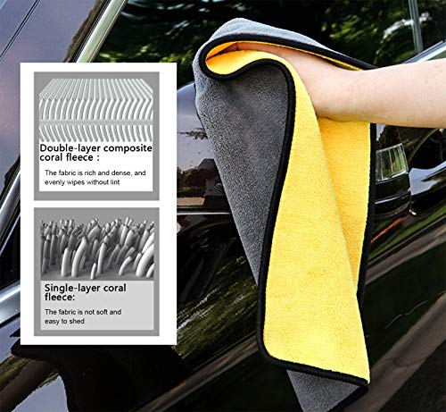 VIVOTE Microfiber Car Cleaning Towels Ultra Thick Plush car Drying Towel Buffing Cloths Super Absorbent Drying Auto Detailing Towel 15'' x 18'' 2pack Yellow+Gray