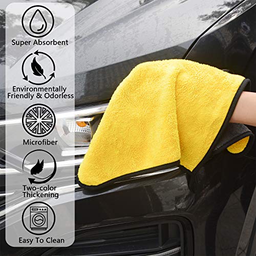 VIVOTE Microfiber Car Cleaning Towels Ultra Thick Plush car Drying Towel Buffing Cloths Super Absorbent Drying Auto Detailing Towel 15'' x 18'' 2pack Yellow+Gray