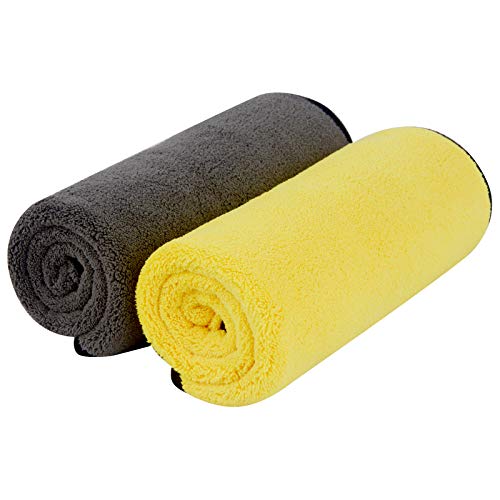 VIVOTE Microfiber Car Cleaning Towels Ultra Thick Plush car Drying Towel Buffing Cloths Super Absorbent Drying Auto Detailing Towel 15'' x 18'' 2pack Yellow+Gray