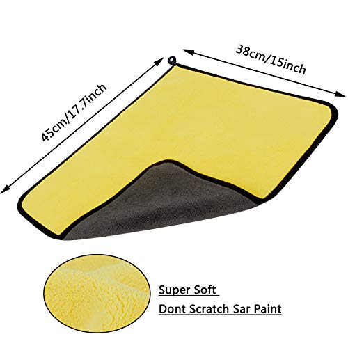 VIVOTE Microfiber Car Cleaning Towels Ultra Thick Plush car Drying Towel Buffing Cloths Super Absorbent Drying Auto Detailing Towel 15'' x 18'' 2pack Yellow+Gray