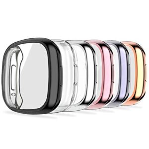 kpyja 6-pack screen protector soft tpu plated case all-around protective screen full cover bumper compatible for fitbit sense/versa 3 smart watch