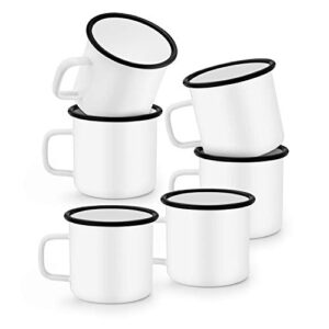 teamfar coffee mug set of 6, 12 oz enamel mug white tea camp drinking cups mugs vintage for camping picnic home use, non toxic & portable, classic design & easy clean
