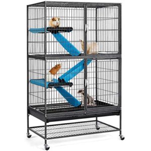 yaheetech 2-story ferrets cage, 54 inch rolling small animal cage with removable ramps/platforms/storage shelf/tray, metal critter nation cage for adult rats/chinchillas/guinea pigs/rabbit, black