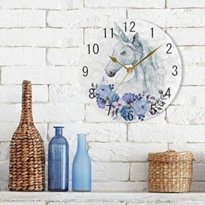 Unicorn Silent Round Wall Clock,Flowers Non-Ticking Decorative Battery Operated Quiet Clock for Living Room Home Office School Kitchen,Small, 9 Incl Desk Clock