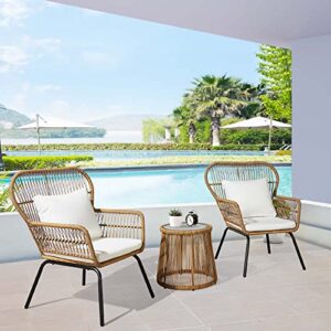 ulax furniture 3 piece outdoor wicker set patio furniture conversation bistro set with bistro club chairs and side table