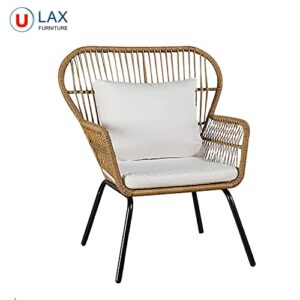 Ulax Furniture 3 Piece Outdoor Wicker Set Patio Furniture Conversation Bistro Set with Bistro Club Chairs and Side Table