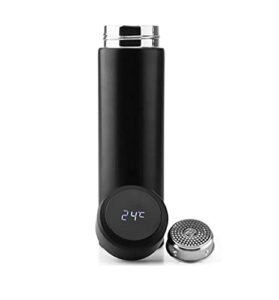 intelligent temperature and insulated water bottle led touch display water temperature, stainless steel coffee thermos, thermos bottle, insulated hot tea thermos, travel mug, keep warm 12h (black)